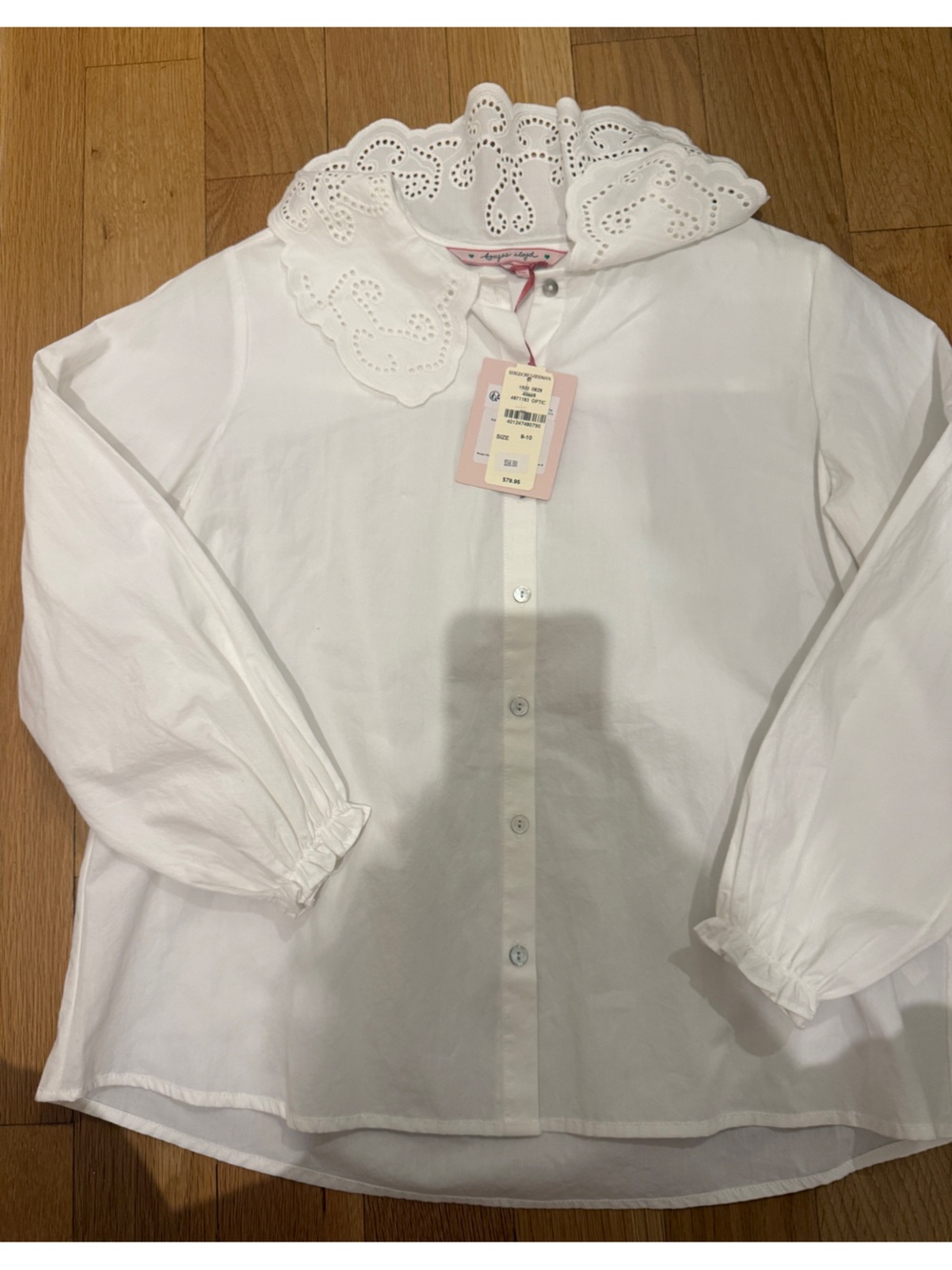 Girls White Eyelet-Collar Button Front Blouse